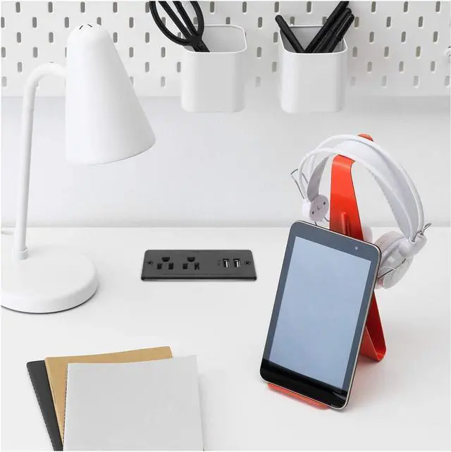 Alt view image 7 of 7 - Recessed Power Strip Flat Plug, Desk Outlet with USB, ETL Listed Conference Outlet Socket with 2 AC Plugs, 2 USB Ports Connect with 6ft Power Cord for Furniture, Home, Office(Black)