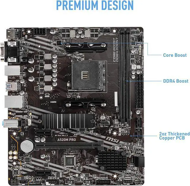 Alt view image 2 of 4 - MSI A520M PRO Gaming Motherboard (AMD AM4, DDR4, Dual M.2, HDMI/DP, Micro-ATX)