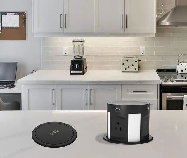 Alt view image 7 of 7 - Pop Up Outlet for Countertop, Recessed Power Strip with 4 AC Outlets, 2 USB A, 2 USB C Pop Up Socket, Wireless Charger Station for Kitchen Conference Workbench, ETL Listed