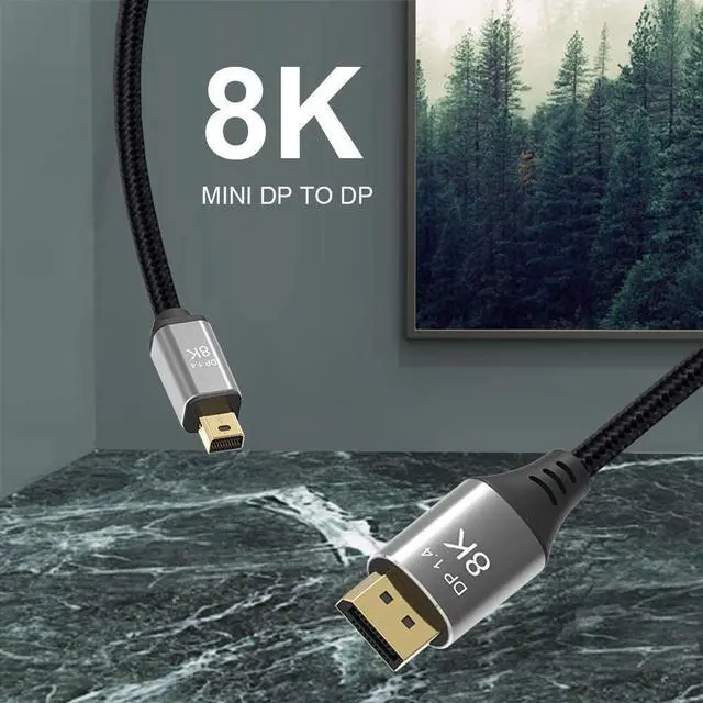 Alt view image 2 of 7 - Mini displayport to displayport Cable(7680x4320)@60Hz 4K@144Hz DisplayPort 1.4 Bi-Directional Transmission DisplayPort to Mini DisplayPort 8K Cable Mini dp to dp Cable 6.6ft