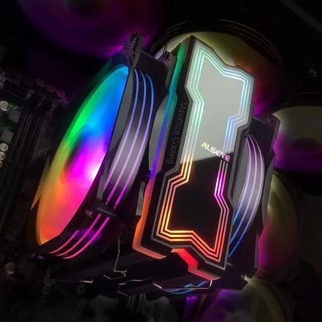 Alt view image 5 of 6 - RGB Fans 120mm CPU Cooler Fan High Performance Dual Fan CPU Air Cooler with 4 Heatpipes 4 PIN Aura/RGB Compatible PC Cooler for Intel/AMD (Black)