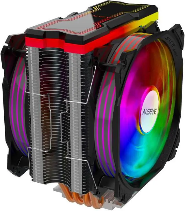 Alt view image 2 of 6 - RGB Fans 120mm CPU Cooler Fan High Performance Dual Fan CPU Air Cooler with 4 Heatpipes 4 PIN Aura/RGB Compatible PC Cooler for Intel/AMD (Black)