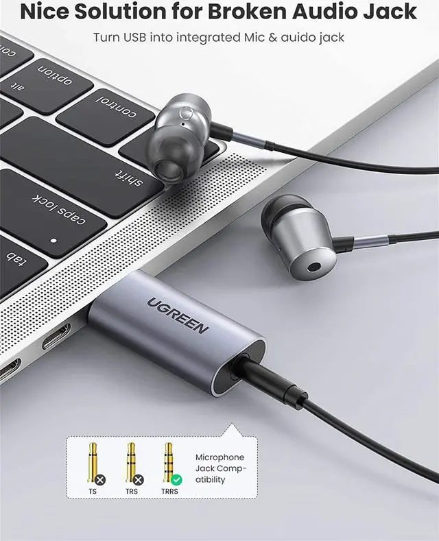Alt view image 4 of 5 - ugreen usb external sound card audio adapter 2 in 1 usb to 3.5mm jack audio adapter aluminum stereo sound card for windows mac ps5 linux pc laptops desktops