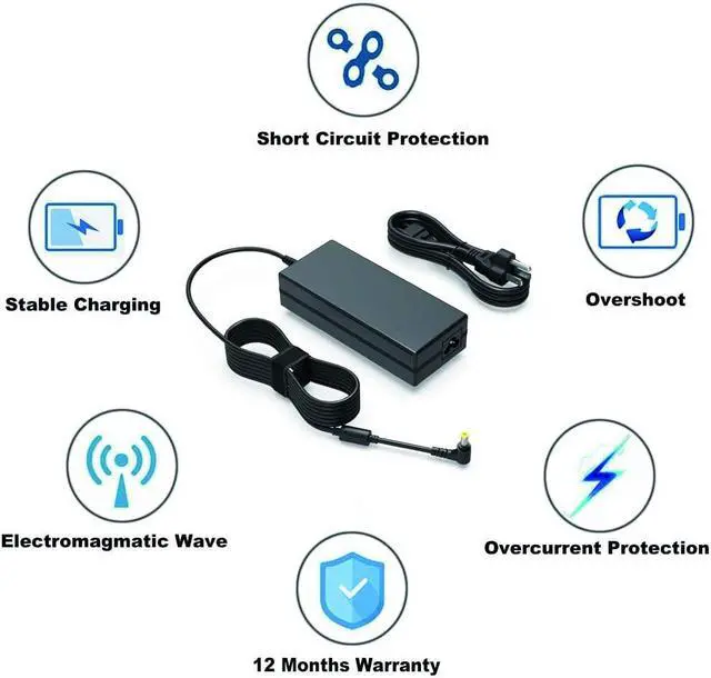 Alt view image 4 of 5 - 135W AC Charger Fit for Acer Nitro 5 N18C3 AN515-51 AN515-41 AN515-53 AN515-52 AN515-43 AN515-54 AN517-51 N18C4 AN515-55-53AG AN515-44-R99Q AN515-55-52KW Laptop Adapter Power Supply Cord