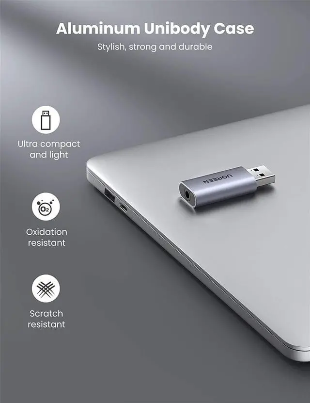 Alt view image 5 of 7 - UGREEN USB Audio Adapter External Sound Card USB Headphone Jack with Integrated 3.5mm Microphone Audio Jack for PS5 PS4, Raspberry Pi, PC, Laptop