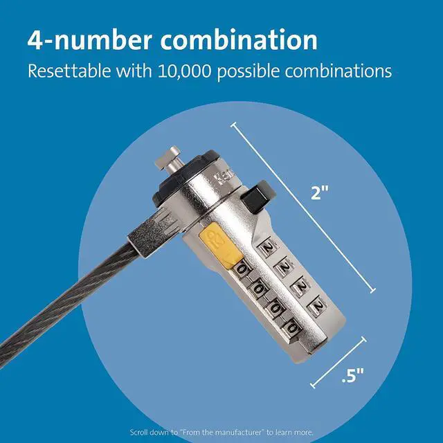 Alt view image 3 of 7 - Kensington Combination Cable Lock for Laptops and Other Devices (K64673AM),Black & N17 Dell Laptop Lock - Combination (K68008WW) Black