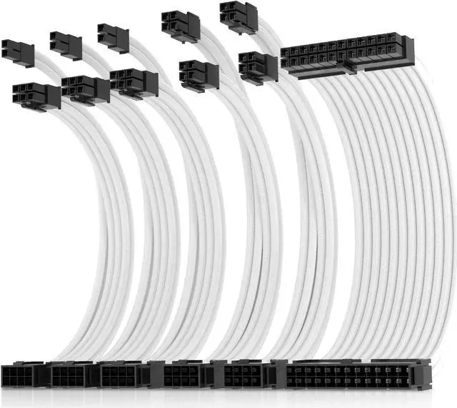 Main image of Asiahorse 16AWG Pro Power Supply Sleeved Cable for Power Supply Extension Cable Wire Kit 1x24-PIN/ 2x8-PORT (4+4) M/B,3x8-PORT (6+2) PCI-E 30cm Length with Combs(Dual EPS White)