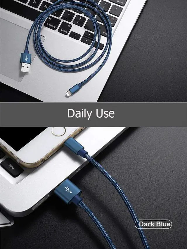 Alt view image 5 of 6 - Phone Charger Cable [2Pack 2 Feet] Nylon Braided Fast Charging USB Cord 0.6M Compatible Phone X 8 8 Plus 7 7 Plus 6s 6s Plus 6 6 Plus 5 5S 5C SE Air Mini and Car Display (Blue)