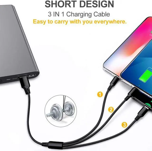 Alt view image 2 of 7 - Multi Charging Cable 2Pack Multi Charger Cable Short 1FT Braided Universal 3 in 1 Multiple USB Cable Charging Cord with Type-C Micro USB Port Connectors for Cell Phone Tablets