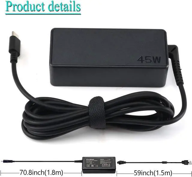 Alt view image 2 of 7 - 45W USB C Charger for Lenovo Chromebook 300e 500e S330 S340 C340 C330 100e ThinkPad T480s T480 T580 E580 T580s Chromebook 2nd Gen AST MTK AC Adapter Cord Power Cord