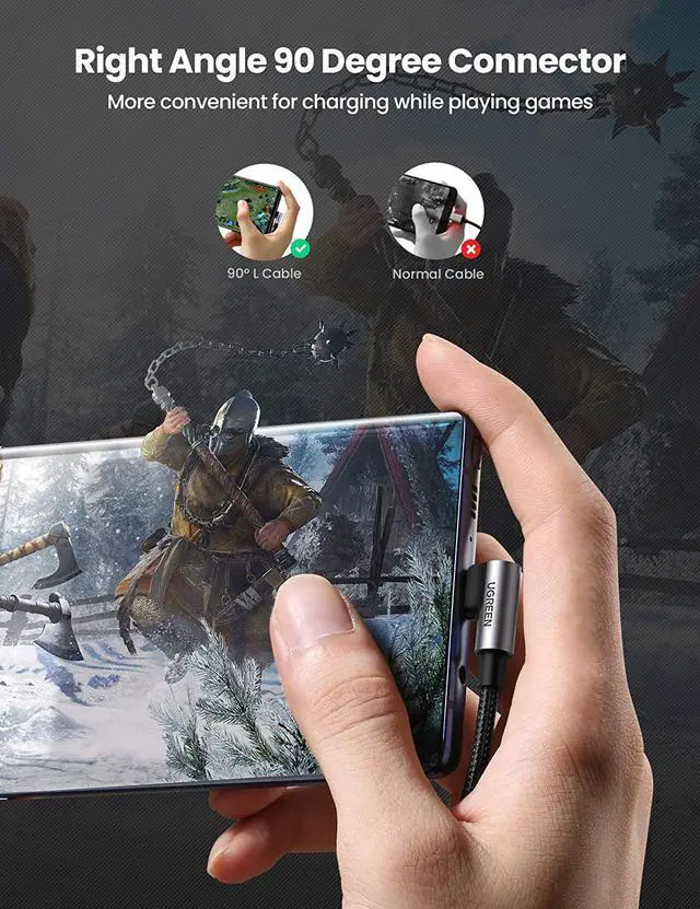 Alt view image 2 of 7 - USB to USB C Cable 90 Degree USB C Fast Charging Cord Compatible with iPhone 16/16 Plus/16 Pro/16 Pro Max/15/ Galaxy S10/S10+/Pixel 7/6a/LG G8/G7/Pixel/Switch etc 1.6FT