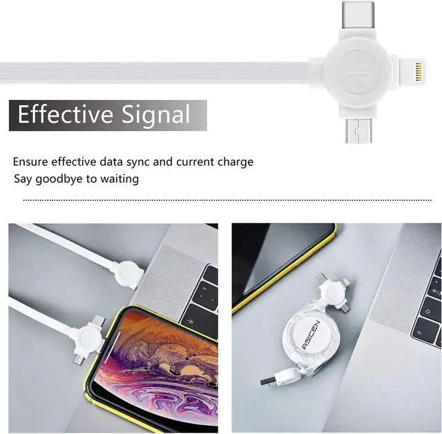 Alt view image 5 of 7 - 2-Pack ASICEN Retractable Multiple 3A Fast Charging Cable Multi Charger Cord 3.3ft/1m 3 in 1 USB Charge Cord with Phone/Type C/Micro USB Connector for Phone/Galaxy s9/S8/S7/Hawei and More (White)
