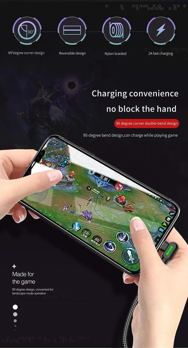 Alt view image 5 of 6 - mcdodo USB 90 Degree Right Angle Elbow Design Game LEDCable Nylon Braided Sync ChargeDouble Size USB Data 6FT/1.8M Cable Compatible with iPhone 14/13/12/11 Pro Max (Black 6FT (iPhone))