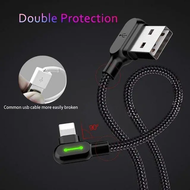 Alt view image 3 of 6 - mcdodo USB 90 Degree Right Angle Elbow Design Game LEDCable Nylon Braided Sync ChargeDouble Size USB Data 6FT/1.8M Cable Compatible with iPhone 14/13/12/11 Pro Max (Black 6FT (iPhone))