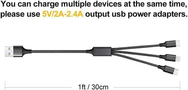 Alt view image 7 of 7 - Multi Charging Cable 2Pack Multi Charger Cable Short 1FT Braided Universal 3 in 1 Multiple USB Cable Charging Cord with Type-C Micro USB Port Connectors for Cell Phone Tablets