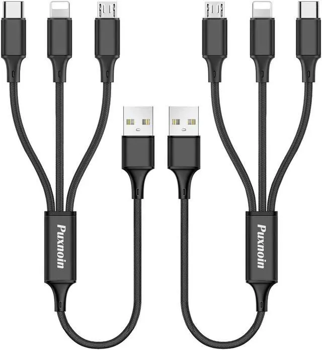 Main image of Multi Charging Cable 2Pack Multi Charger Cable Short 1FT Braided Universal 3 in 1 Multiple USB Cable Charging Cord with Type-C Micro USB Port Connectors for Cell Phone Tablets
