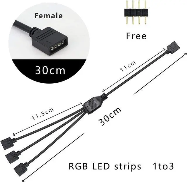 Alt view image 4 of 7 - 12V 4 PIN RGB Splitter Cable LED Strip Connector, RGB 4 Pin Splitter 1 to 3 Cable 5050 LED Tape Light Connector,Extension Cable for Computer Fan Motherboard(5-12v)(1 to 3)