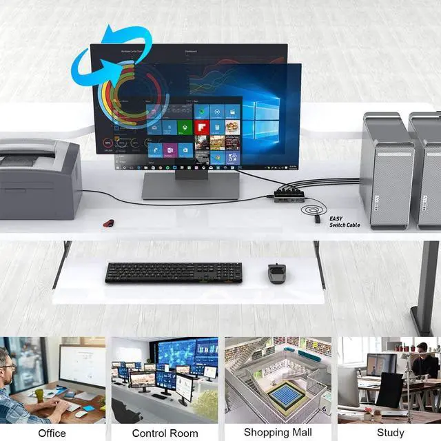 Alt view image 5 of 7 - KVM Switch HDMI 2 Port Box Rocketek 2 USB 2.0 Hub Share 2 Computers to One HD Monitor 4K@30Hz KVM Switcher Adapter USB Switch Support Wireless Keyboard and Mouse Connections with 2 USB Cable