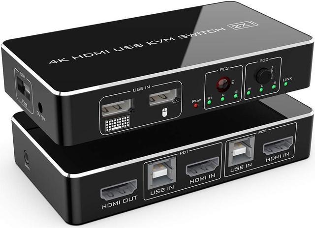 KVM Switch HDMI 2 in 1 Out Box, 4K@30Hz with USB 2.0 Hubs, HDMI