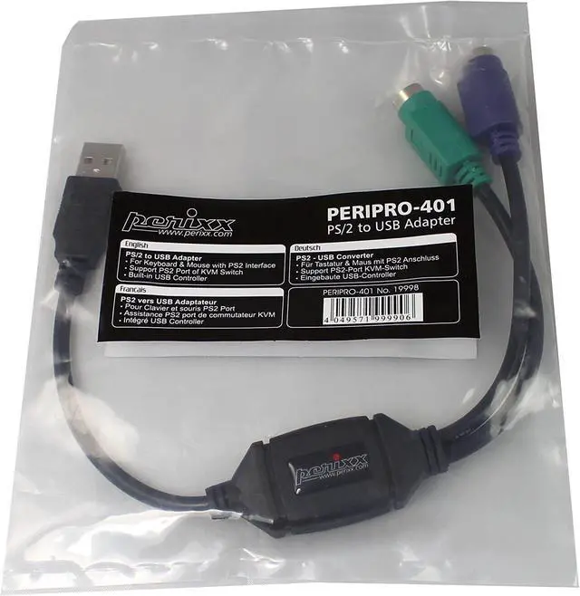 Alt view image 7 of 7 - Perixx PERIPRO-401 PS2 to USB Adapter for Keyboard and Mouse - Built-in USB Controller - Black