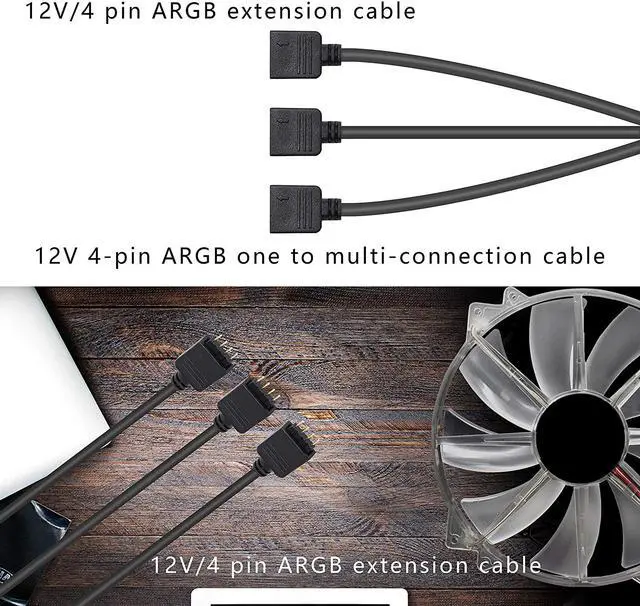 Alt view image 3 of 7 - 12V 4 PIN RGB Splitter Cable LED Strip Connector, RGB 4 Pin Splitter 1 to 3 Cable 5050 LED Tape Light Connector,Extension Cable for Computer Fan Motherboard(5-12v)(1 to 3)