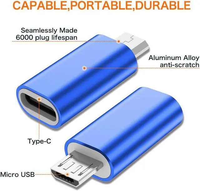 Alt view image 2 of 6 - USB C to Micro USB Adapter (4-Pack) Type C Female to Micro USB Male Convert Connector Support Charge Data Sync Compatible with Galaxy S7/S7 Edge Nexus 5/6 and Micro USB Devices (Blue)