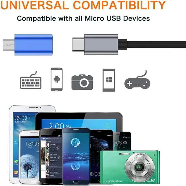 Alt view image 6 of 6 - USB C to Micro USB Adapter (4-Pack) Type C Female to Micro USB Male Convert Connector Support Charge Data Sync Compatible with Galaxy S7/S7 Edge Nexus 5/6 and Micro USB Devices (Blue)
