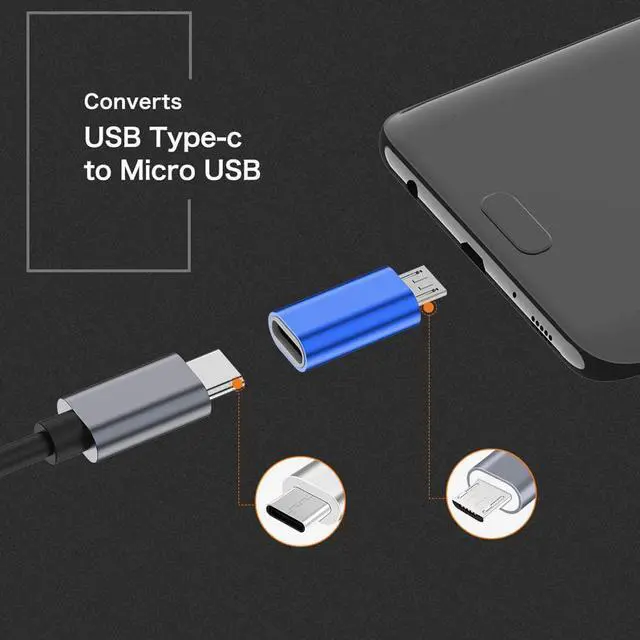 Alt view image 3 of 6 - USB C to Micro USB Adapter (4-Pack) Type C Female to Micro USB Male Convert Connector Support Charge Data Sync Compatible with Galaxy S7/S7 Edge Nexus 5/6 and Micro USB Devices (Blue)