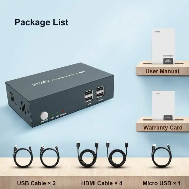 Alt view image 6 of 6 - KVM Switch HDMI Dual Monitor Extended Display 2 Port 2 USB 2.0 Hub UHD 4K@30Hz YUV4:4:4 Downward Compatible Hotkey Switch with All Needed Cables No Adapter Required