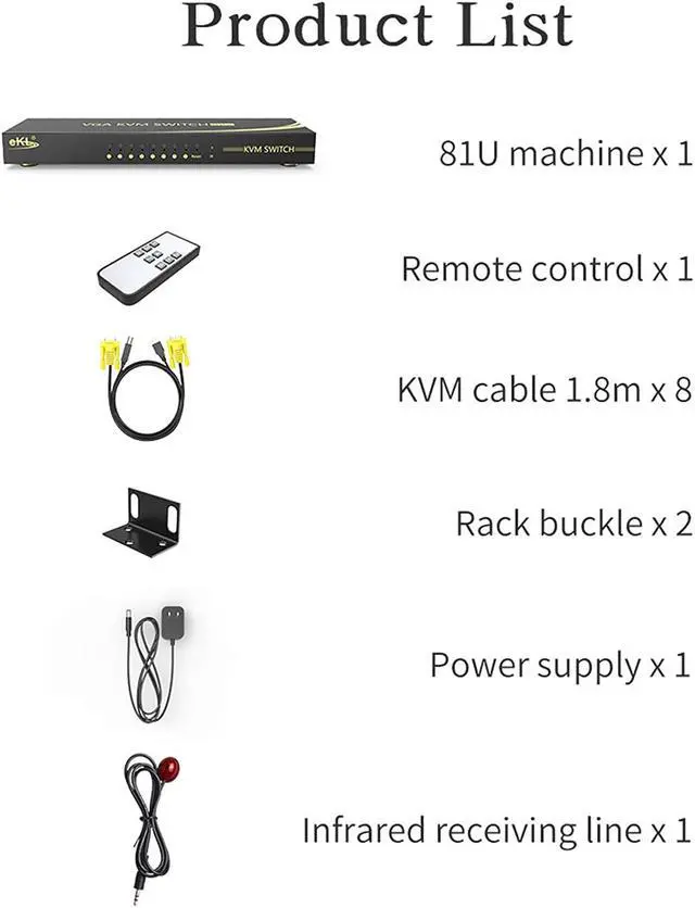 Alt view image 6 of 6 - eKL VGA KVM Auto Switch 8 Port in 2 Out Switcher 8x2 Supports HotkeyAudioBasic Wireless Keyboard and Mouse USB 2.0 Devices Sharing 8 Computers with Remote Control
