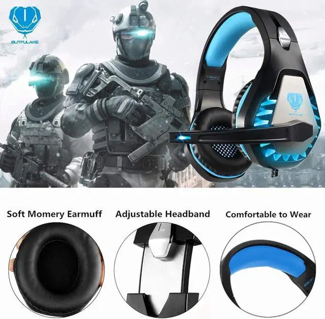 Alt view image 5 of 6 - Headsets for Xbox One, PS4, PC, Nintendo Switch, Mac, Gaming Headset with Stereo Surround Sound, Over Ear Gaming Headphones with Noise Canceling Mic, LED Light(Headsets Black Blue)