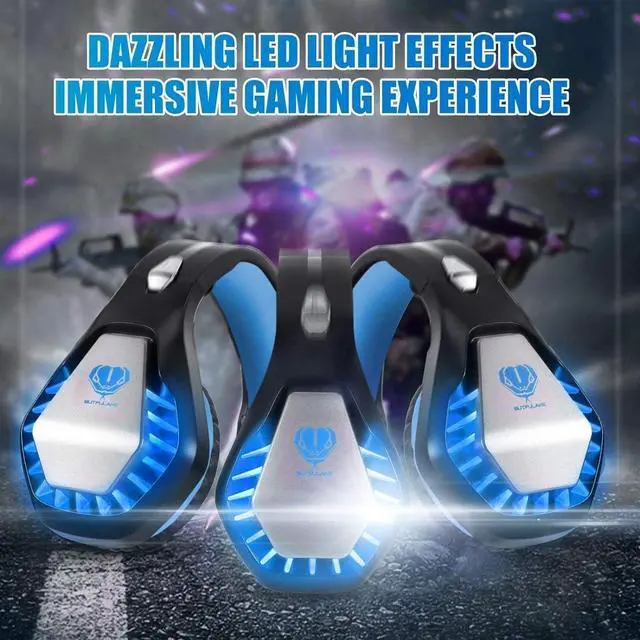 Alt view image 6 of 6 - Headsets for Xbox One, PS4, PC, Nintendo Switch, Mac, Gaming Headset with Stereo Surround Sound, Over Ear Gaming Headphones with Noise Canceling Mic, LED Light(Headsets Black Blue)