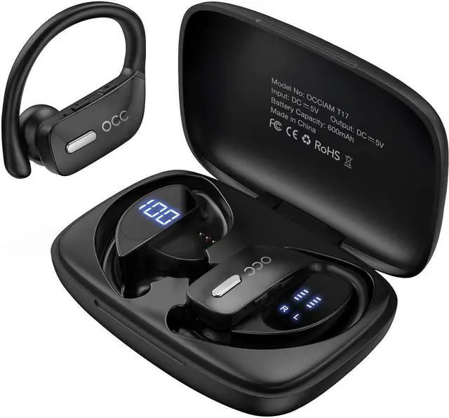 Main image of occiam Wireless Earbuds Bluetooth Headphones 48H Play Back Earphones in Ear Waterproof with Microphone LED Display for Sports Running Workout Black
