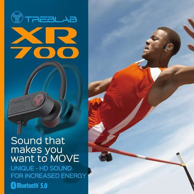 Alt view image 4 of 7 - TREBLAB XR700 PRO Wireless Running Earbuds - Top 2019 Sports Headphones, Custom Adjustable Earhooks, Bluetooth 5.0 IPX7 Waterproof, Rugged Workout Earphones, Noise Cancelling Microphone In-Ear Headset