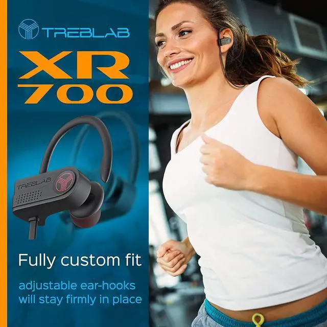 Alt view image 3 of 7 - TREBLAB XR700 PRO Wireless Running Earbuds - Top 2019 Sports Headphones, Custom Adjustable Earhooks, Bluetooth 5.0 IPX7 Waterproof, Rugged Workout Earphones, Noise Cancelling Microphone In-Ear Headset