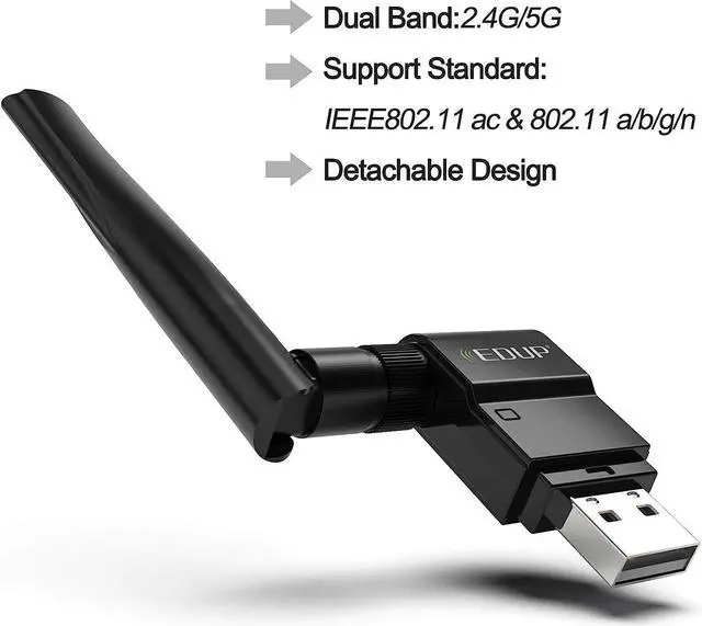 Alt view image 5 of 7 - EDUP USB WiFi Adapter Dual Band Wireless Network Adapter 802.11 AC 2.4G/5G USB Wi-Fi Dongle with Extender Antenna Compatible with Windows XP / Vista /7 /8.1 /10, Mac OS X 10.7-10.15