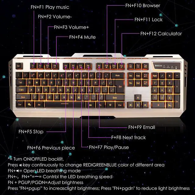 Alt view image 7 of 7 - Iron Orange Yellow Gaming Keyboard Mouse Combo,104 Full Size Metallic Backlit Keyboard,LED Keyboard Color Change Lighted Keyboard,PC Computer USB Keyboard, Gamer Keyboard,for Prime Xbox One PS4 Gamer