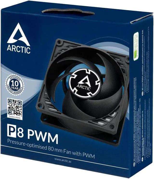 Alt view image 7 of 7 - ARCTIC P8 PWM - 80 mm Case Fan with PWM, Pressure-optimised, Quiet Motor, Computer, Fan Speed: 200-3000 RPM - Black