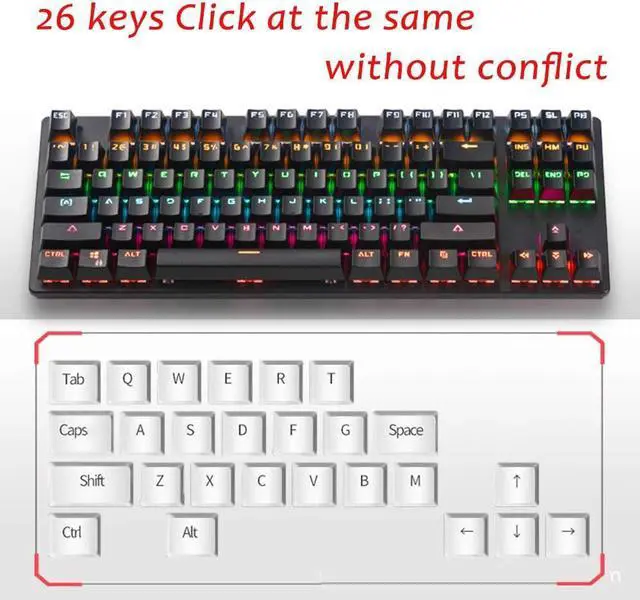 Alt view image 3 of 7 - K917 RGB Mechanical Gaming Keyboard - 87Key Retro Blue Switch LED Backlit Round Keycaps Anti-Ghosting Mechanical Illuminated for PC & MAC (Classic-Black)