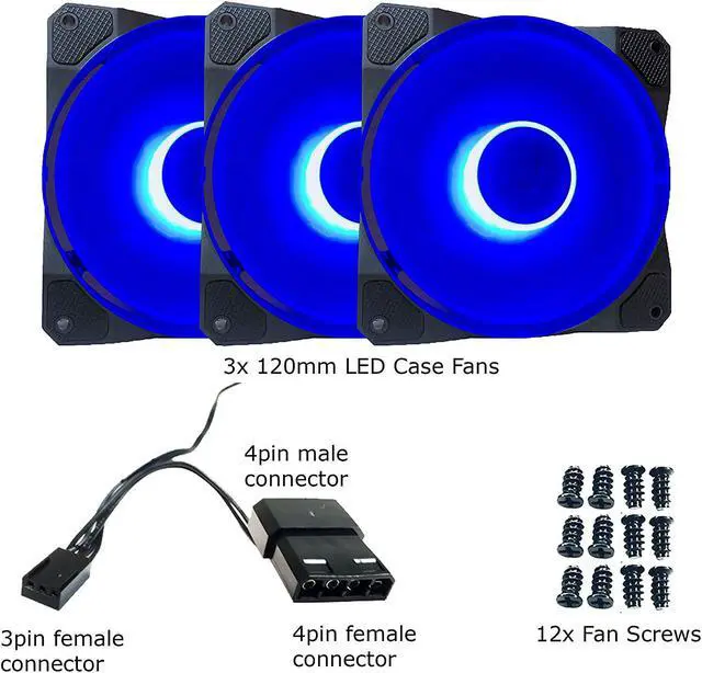 Alt view image 5 of 7 - APEVIA CO312L-BL Cosmos 120mm Blue LED Ultra Silent Case Fan w/ 16 LEDs & Anti-Vibration Rubber Pads (3 Pk)