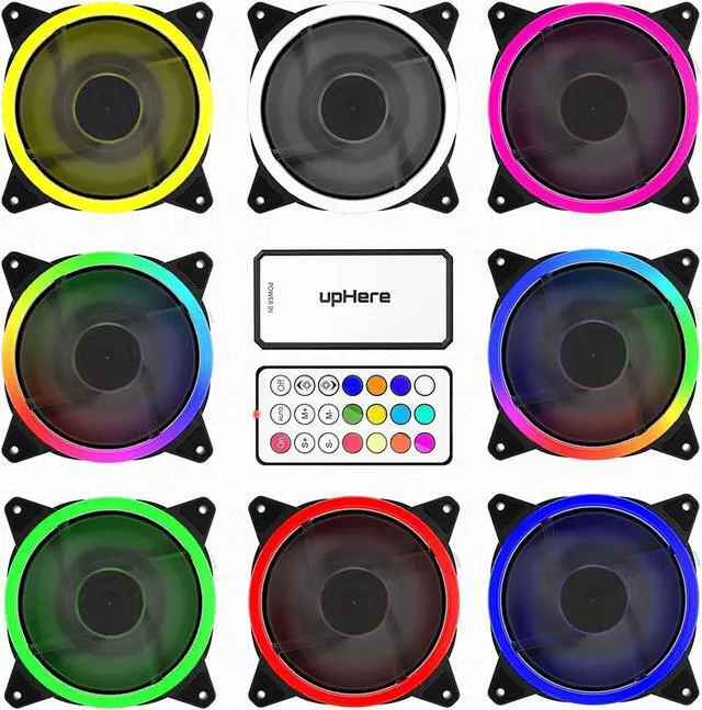 Alt view image 2 of 7 - upHere 120mm RGB LED White PC Cooling Fan Ultra Quiet High Airflow for PC Cases,Computer Cooling,5 Pack,RGB06-5