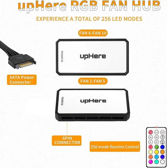 Alt view image 6 of 7 - upHere 120mm RGB LED White PC Cooling Fan Ultra Quiet High Airflow for PC Cases,Computer Cooling,5 Pack,RGB06-5