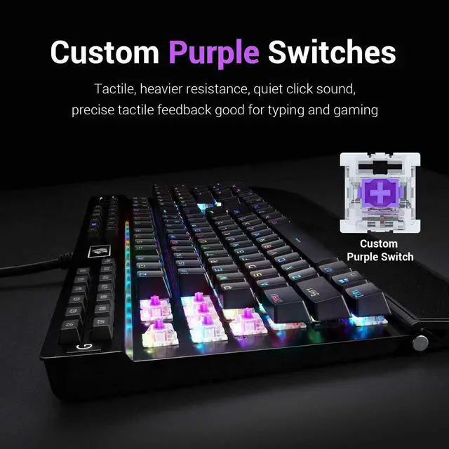 Alt view image 4 of 6 - Redragon K550 Mechanical Gaming Keyboard, RGB LED Backlit with Brown Switches, Macro Recording, Wrist Rest, Volume Control, Full Size, Yama, USB Passthrough for Windows PC Gamer (Black)