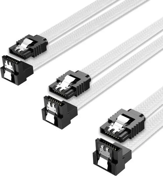 Main image of 3PACK SATA Cable III 3 Pack 90 Degree Straight to Right Angle 6Gbps HDD SDD SATA Data Cable with Locking Latch 50cm 18 Inch for SATA HDD SSD CD Driver CD Writer White