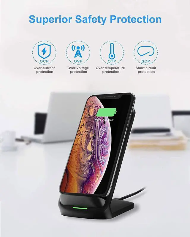 Alt view image 4 of 7 - Upgraded Fast Wireless Charger Qi-Certified Wireless Charging Stand Compatible Samsung Galaxy S23/S22/S21/S20/S10/S9 S8/Note 20 Ultra/10/9 & Qi Phone Charger for iPhone 14/13/12/SE/11/XR/XS/X/8