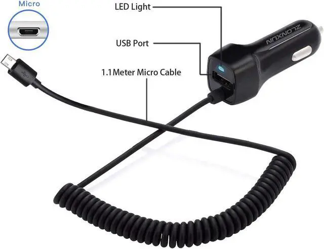 Alt view image 3 of 7 - Car Charger with Micro USB Cable for  Galaxy S7 Edge/A10/S6/J7/J8/J6/A9 LG K20/K30/G4/Stylo 3 Motorola X/Moto E7/E6/G5 HTC m9/m8 Other Micro USB Devices