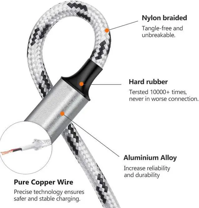 Alt view image 6 of 7 - Multi Charging Cable 5ft 3Pack Multi Charger Cable Nylon Braided Multiple USB Cable Universal 3 in 1 Charging Cord Adapter with Type-C Micro USB Port Connectors for Cell Phones and More