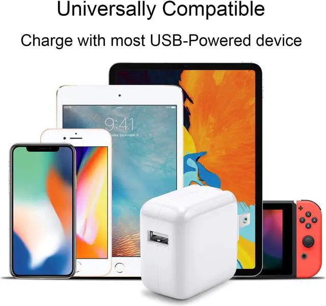 Alt view image 5 of 7 - iPad Charger iPhone Charger [2-Pack] 12W USB Wall Charger Foldable Travel Plug Block with 6FT USB Flat Ribbon Cable Compatible with iPad iPhone, iPad, Airpod