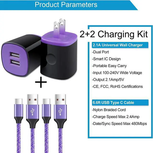 Alt view image 2 of 7 - Fast Charger for Samsung Galaxy S24/S23/S23+/S22/S21/S21+/S21 Ultra/Note 20 Ultra/S20 FE 5G/S10 A10E A50 A11 A21 A51 A71 A9 A20 A14 A15, LG G9 Stylo 6/5, Phone Wall Charger Type C Fast Charging Cable