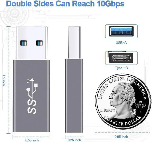 Alt view image 2 of 7 - Electop Updated USB 3.1 GEN 2 Male to Type C Female Adapter (2 Pack) Support Double Sides 10Gbps Charging & Data Transfer USB A to USB C 3.1 Converter(Space Gery)